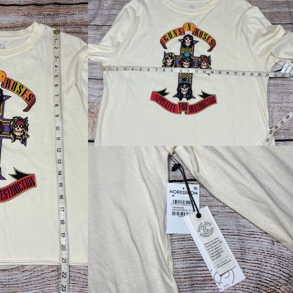 ⚡️SOLD⚡️ Guns N' Roses Band Long Sleeve Crop Tee Ivory Skull Graphic Shirt NEW - Picture 15 of 16